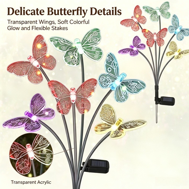 Outdoor Lighting Garden - Solar Powered Butterfly Lights, Waterproof LED