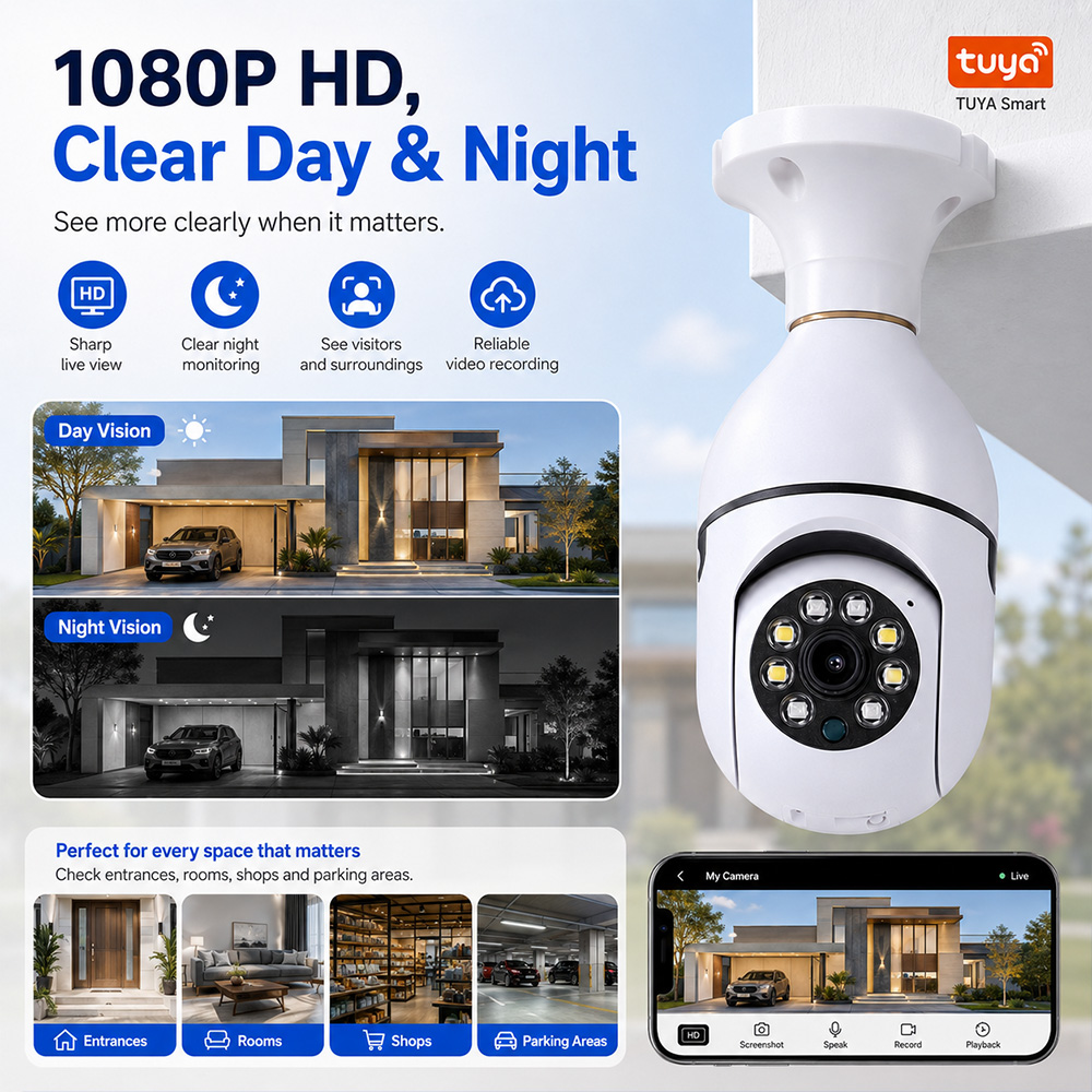 Bulb Camera  Tuya Wireless Lig - Outdoor Lighting Under Roof ulasan dan harga