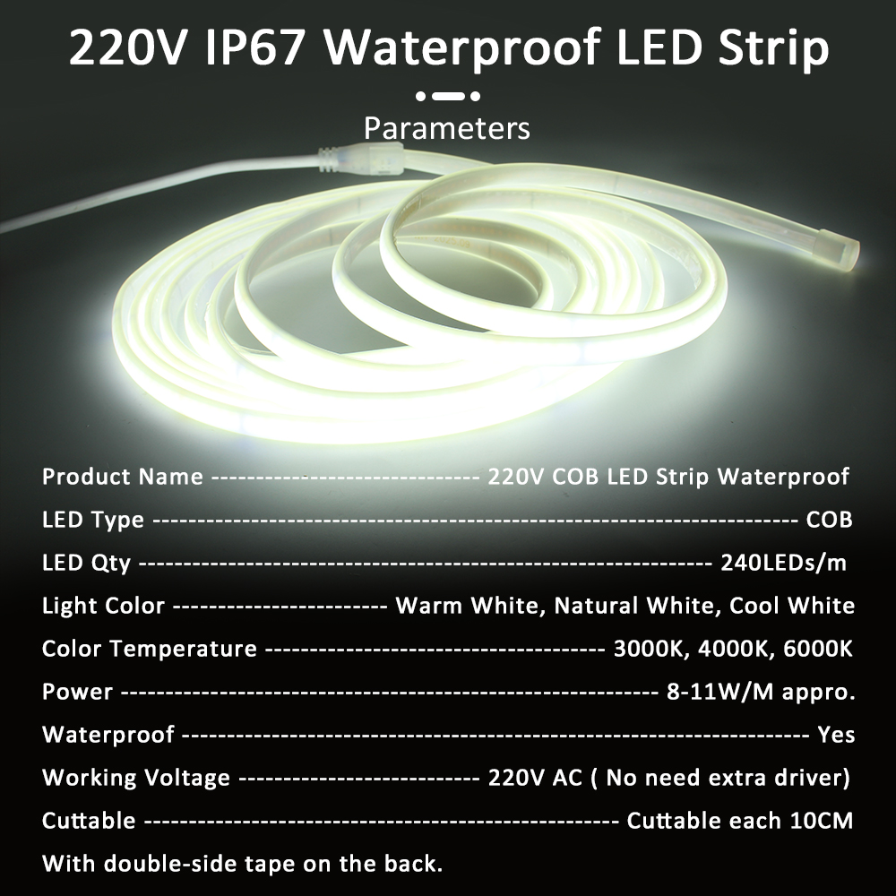 1-20m 220V COB LED Strip Light - Outdoor Lighting Linear ulasan dan harga