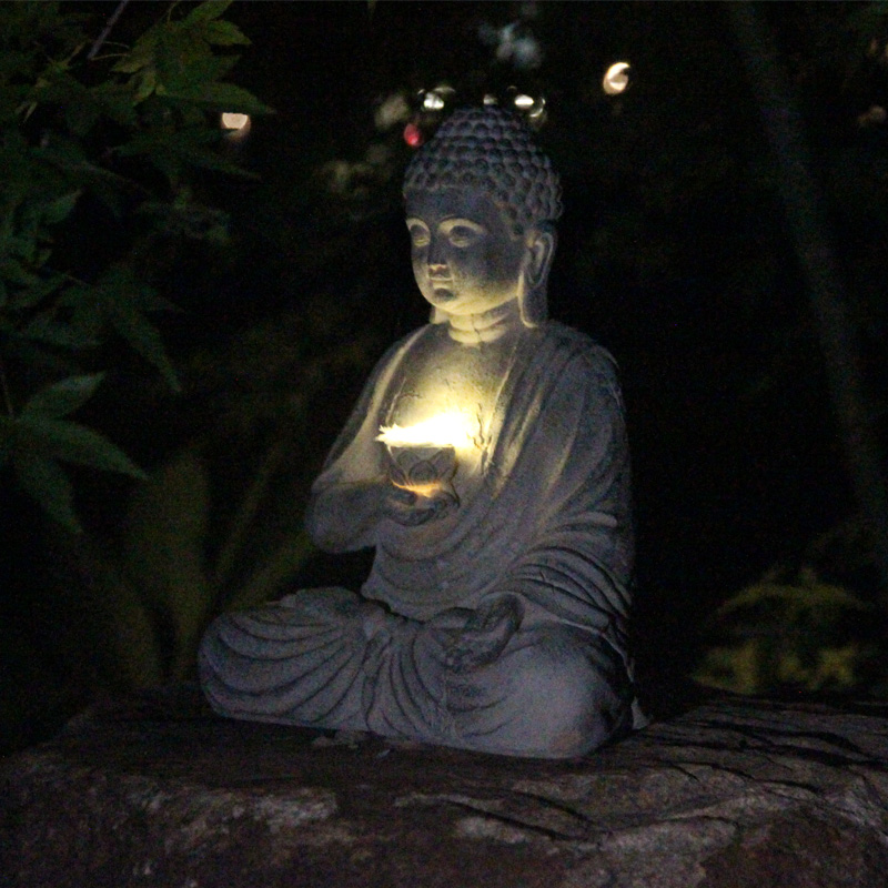 Resin Solar Buddha Statue Scul - Outdoor Lighting Bollards ulasan dan harga
